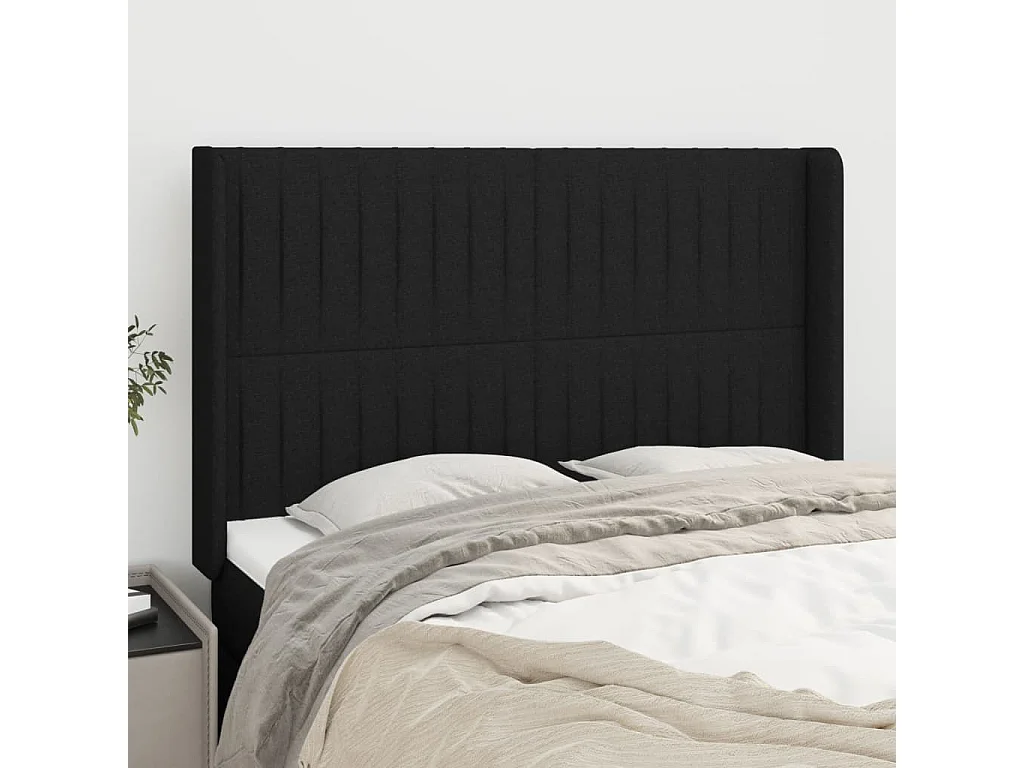 Tête de lit avec oreilles Noir 147x16x118/128 cm Tissu POI66981 BonneVie Meuble