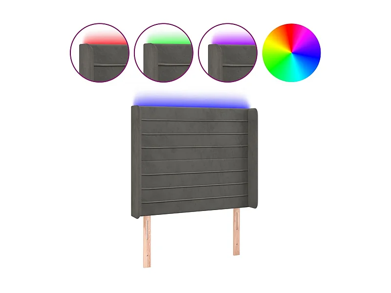 Tête de lit à LED Gris foncé 83x16x118/128 cm Velours POI73637 BonneVie Meuble