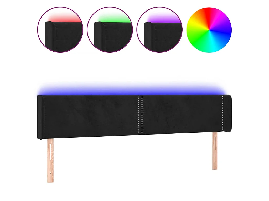 Cabecero con LED de terciopelo negro 203x16x78/88 cm ES77945