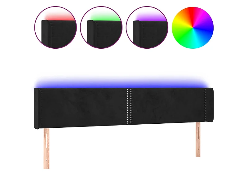 Cabeceira de cama c/ luzes LED veludo 203x16x78/88 cm preto PT135594