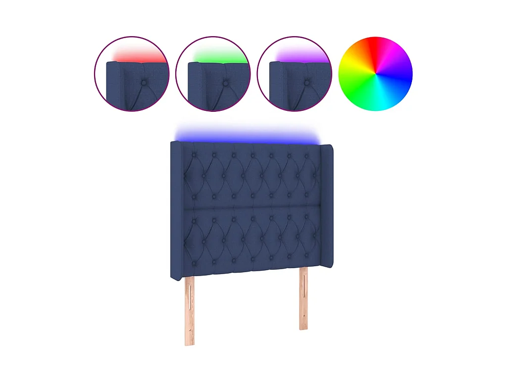 Tête de lit à LED Bleu 93x16x118/128 cm Tissu POI49996 BonneVie Meuble