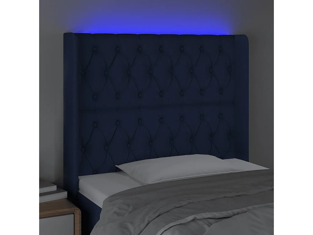 Tête de lit à LED Bleu 93x16x118/128 cm Tissu POI49996 BonneVie Meuble
