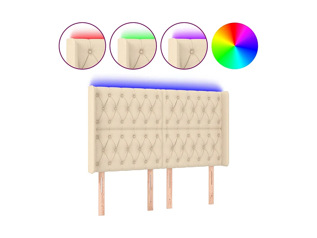 Tête de lit à LED Crème 163x16x118/128 cm Tissu POI36431 BonneVie Meuble