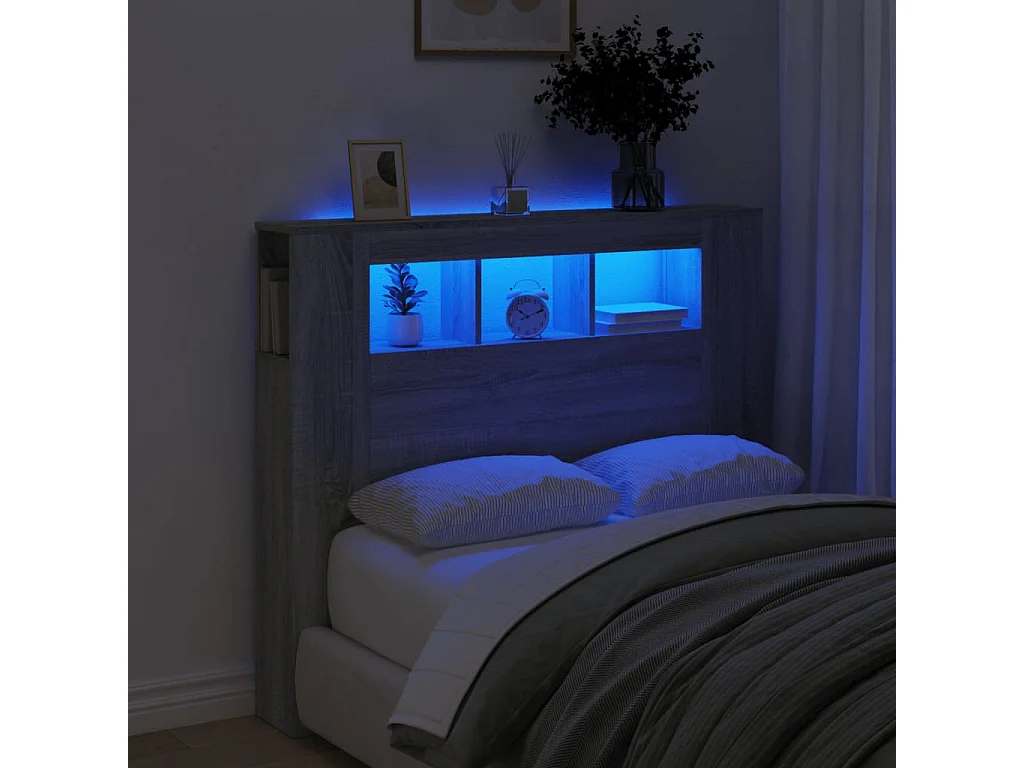 Hoofdeinde met LED 120x18,5x103,5 cm bewerkt hout grijs sonoma NL770303