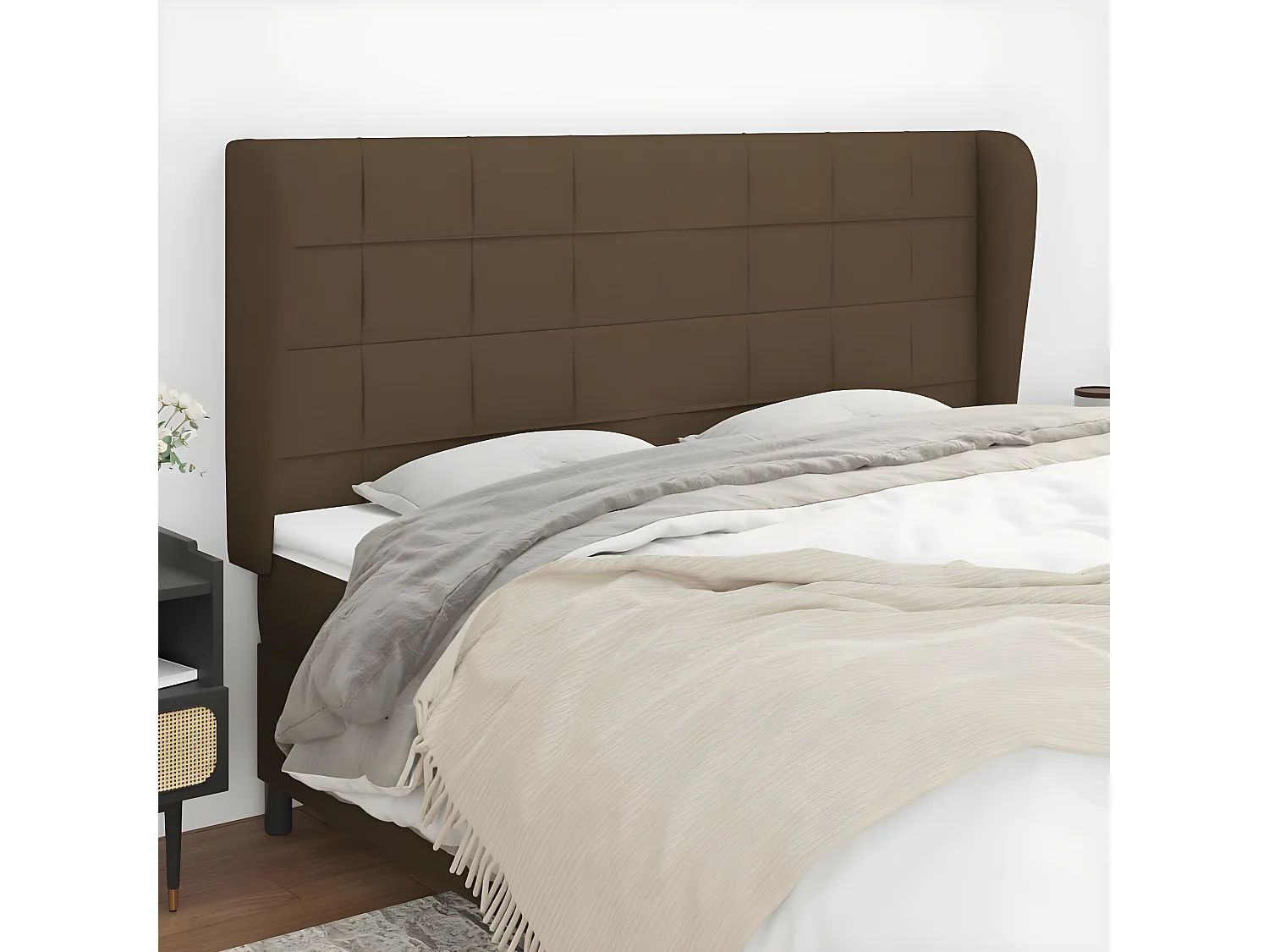 Tête de lit avec oreilles Marron foncé 203x23x118,128 cm Tissu PEWV57772 BonneVie Meuble