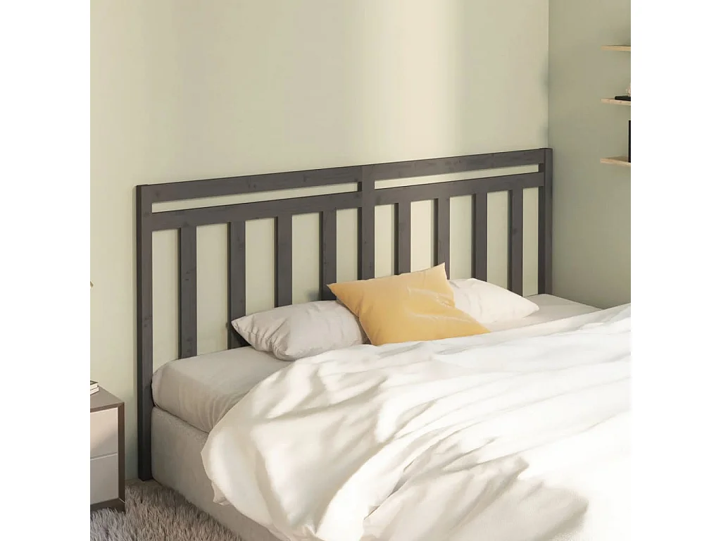 Cabecero de cama madera maciza de pino gris 206x4x100 cm ES87419