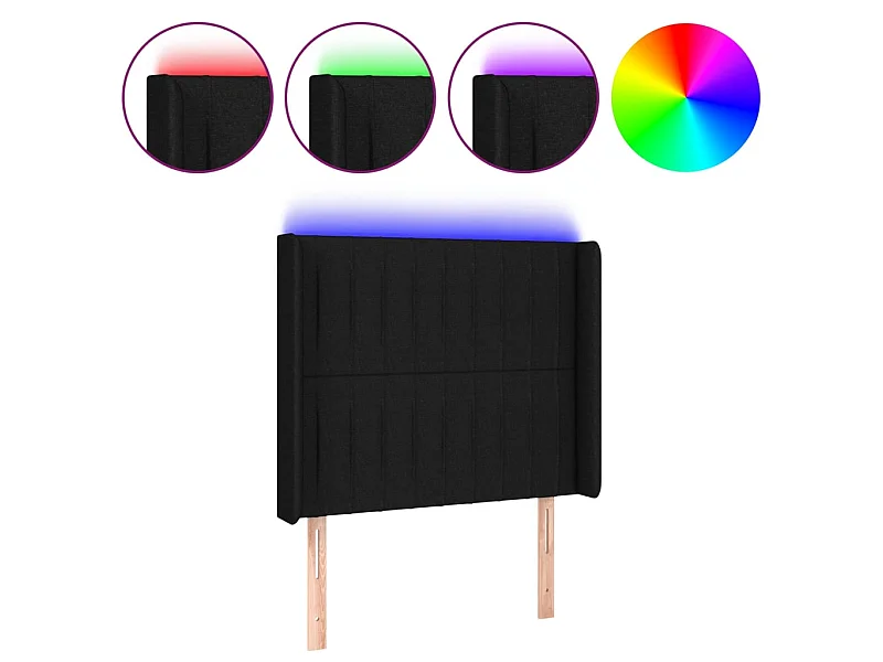 Tête de lit à LED Noir 103x16x118/128 cm Tissu POI69479 BonneVie Meuble