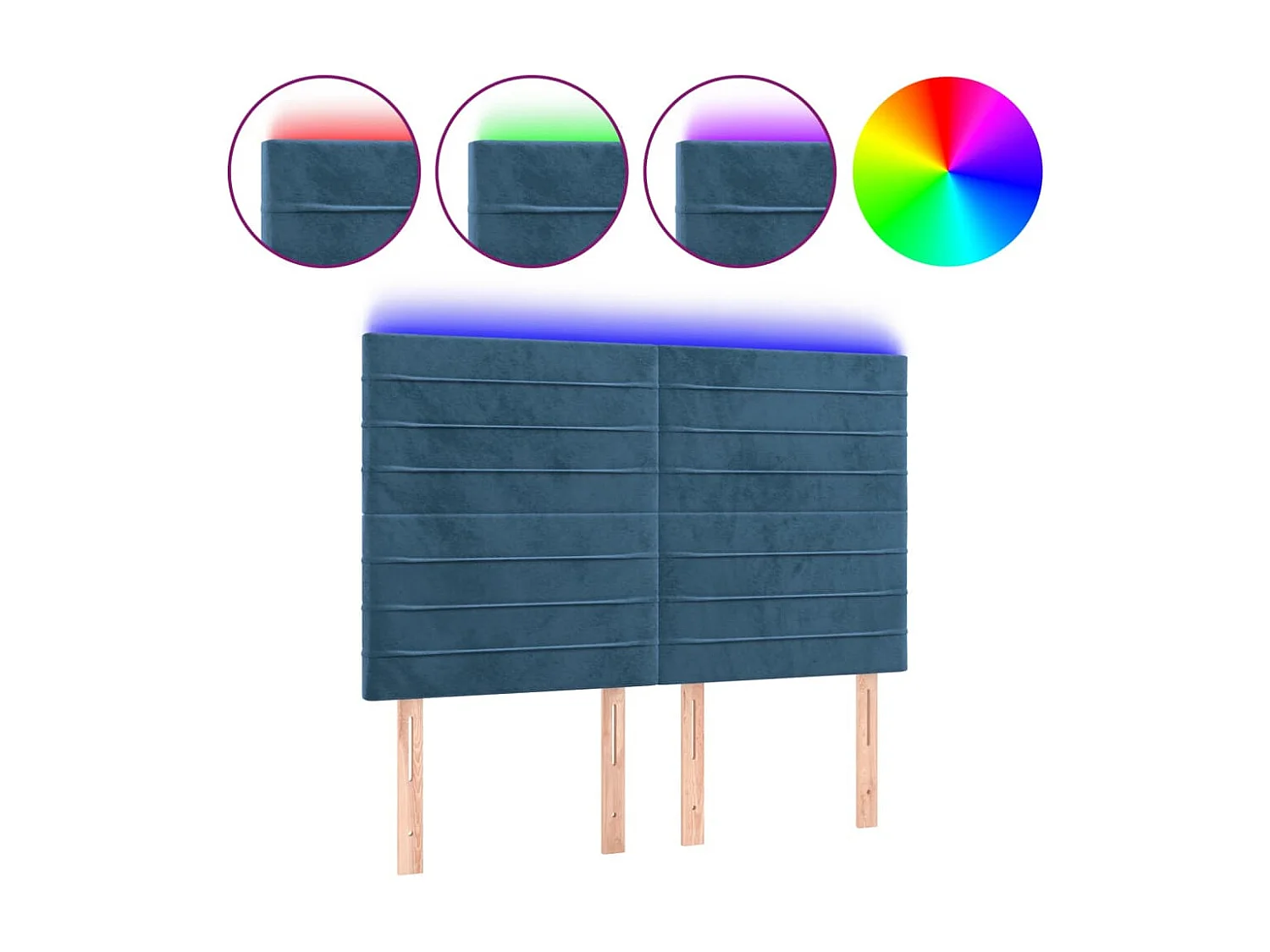 Cabeceira cama c/ luzes LED veludo 144x5x118/128cm azul-escuro PT429614