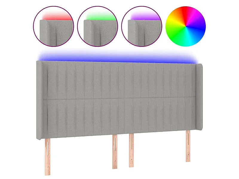 Hoofdbord LED 203x16x118/128 cm stof lichtgrijs NL897500