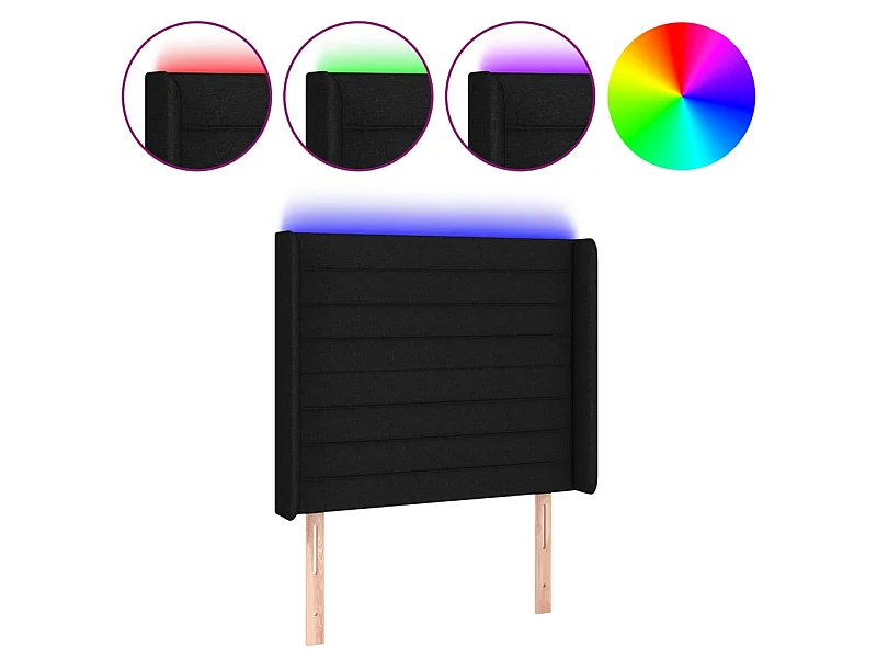 Tête de lit à LED Noir 103x16x118/128 cm Tissu POI70992 BonneVie Meuble