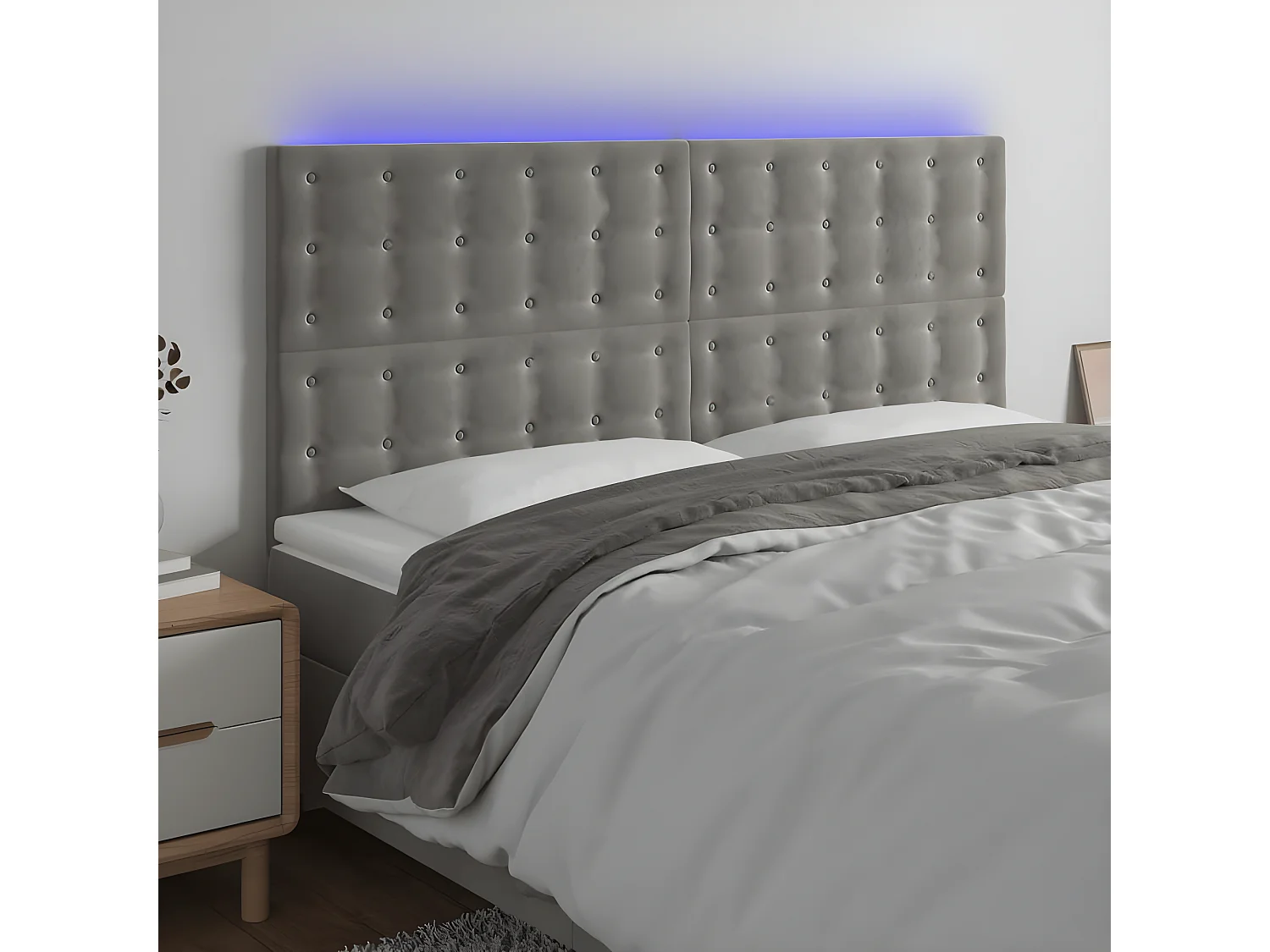 Tête de lit à LED Gris clair 180x5x118,128 cm Velours LKC94194 BonneVie Meuble
