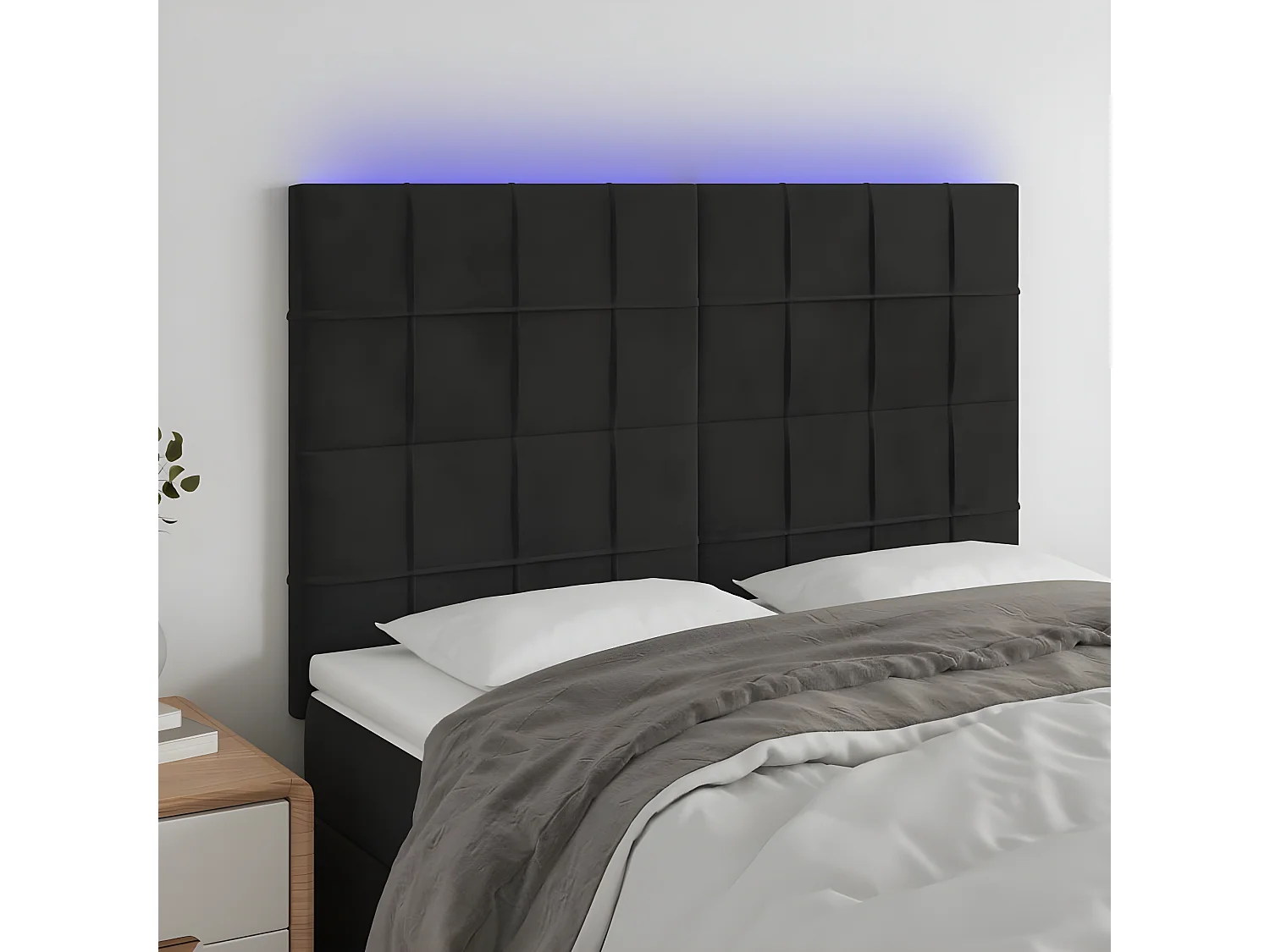LED Kopfteil,Bettkopfteil Schwarz 144x5x118/128 cm Samt -gkd213699