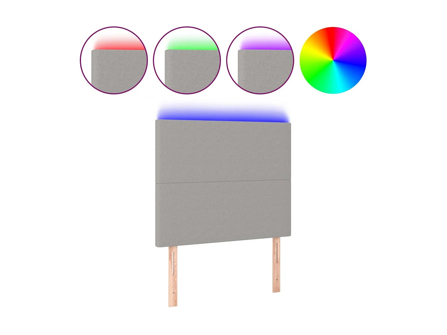 Tête de lit à LED Gris clair 80x5x118/128 cm Tissu POI76018 BonneVie Meuble