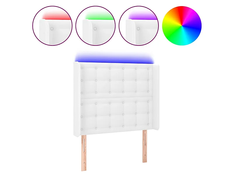 Tête de lit à LED Blanc 103x16x118/128 cm Similicuir POI24527 BonneVie Meuble