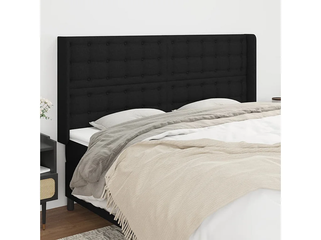 Tête de lit avec oreilles Noir 203x16x118/128 cm Tissu POI89886 BonneVie Meuble