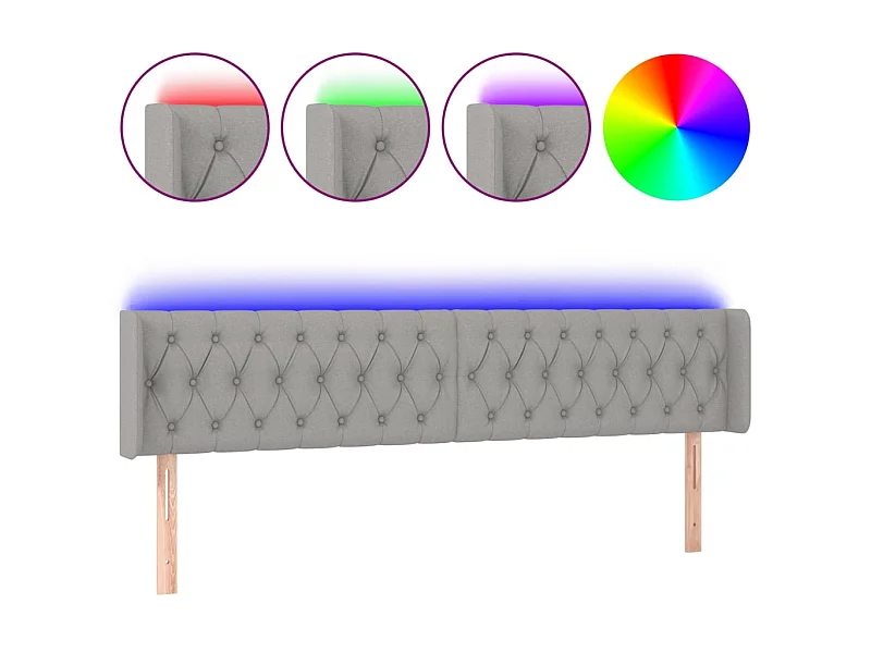 Testiera | Testata del letto a LED Grigio Chiaro 203x16x78/88 cm in Tessuto