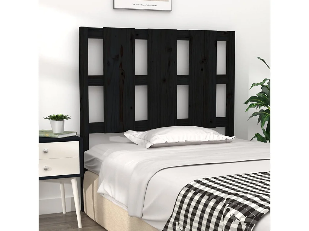 Cabecero de cama madera maciza de pino negro 95,5x4x100 cm ES89478