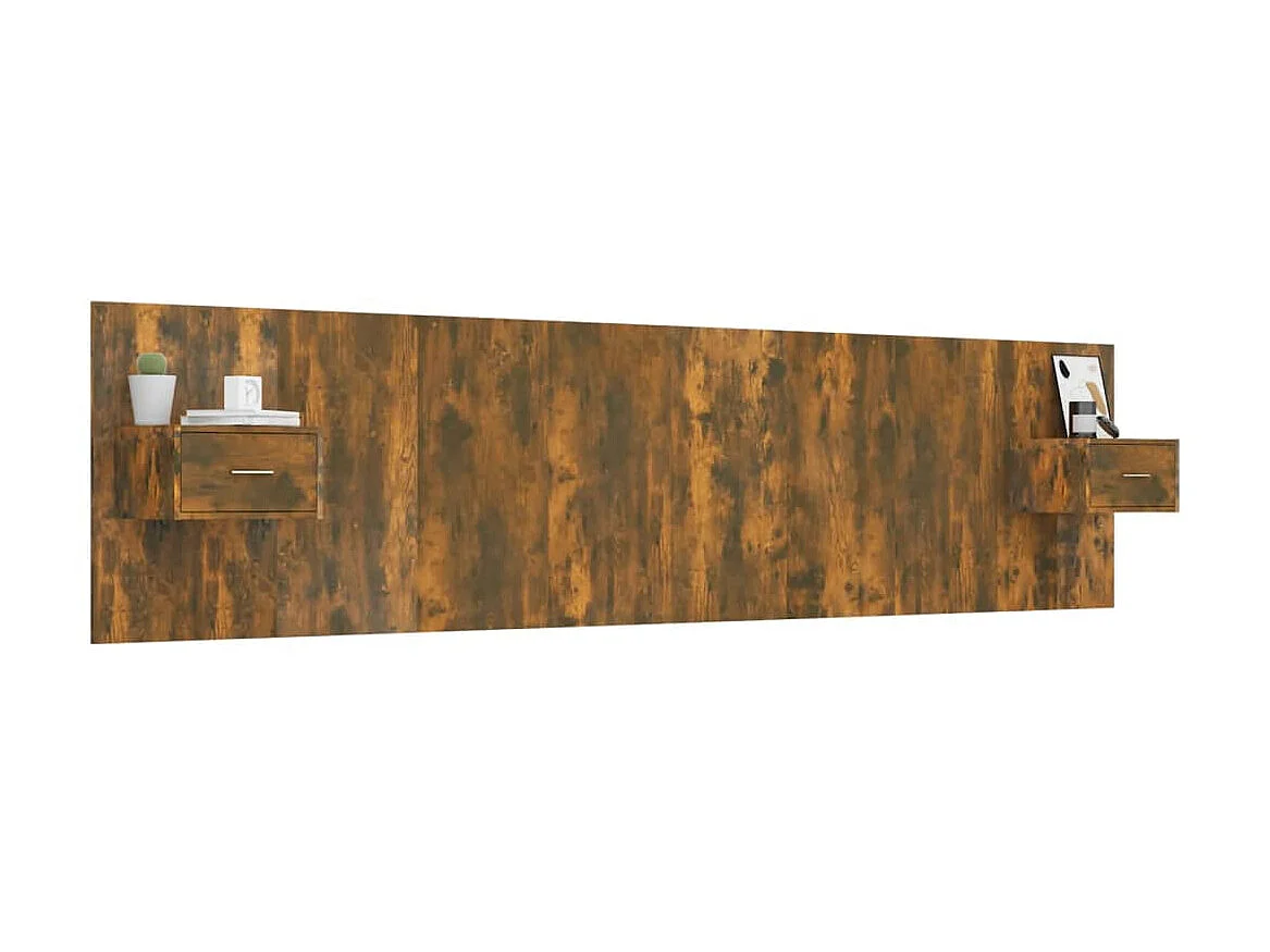 Cabecero de cama y mesitas madera contrachapada roble ahumado ES51708