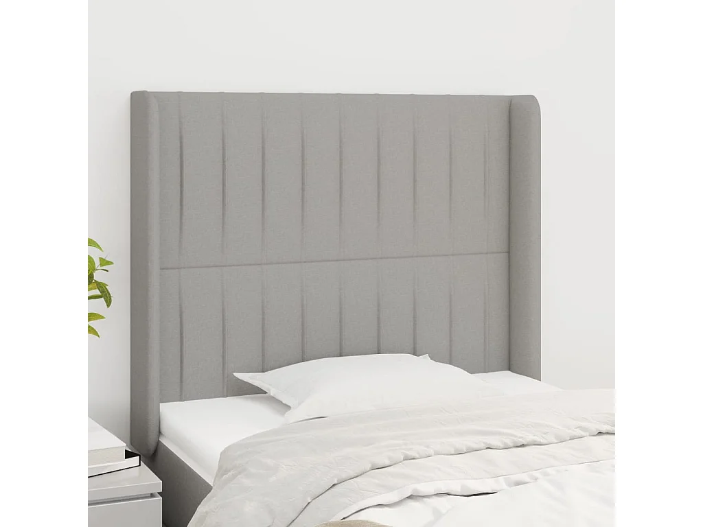 Tête de lit avec oreilles Gris clair 83x16x118/128 cm Tissu POI30846 BonneVie Meuble