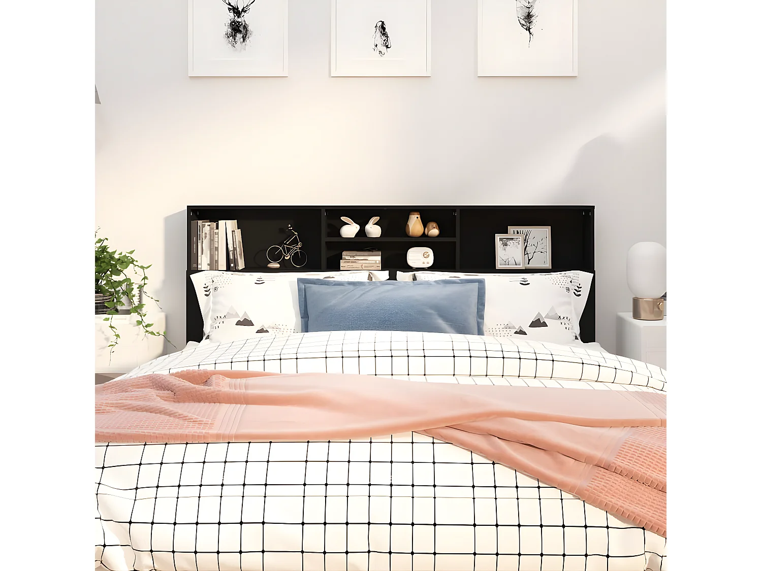 Armoire de tête de lit Noir 180x19x103,5 cm POI71043 BonneVie Meuble