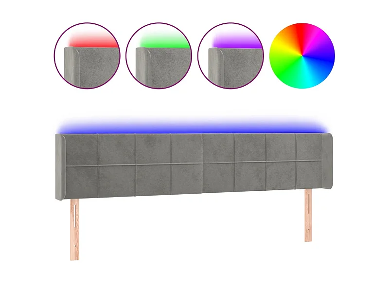 Tête de lit à LED Gris clair 203x16x78/88 cm Velours POI11855 BonneVie Meuble