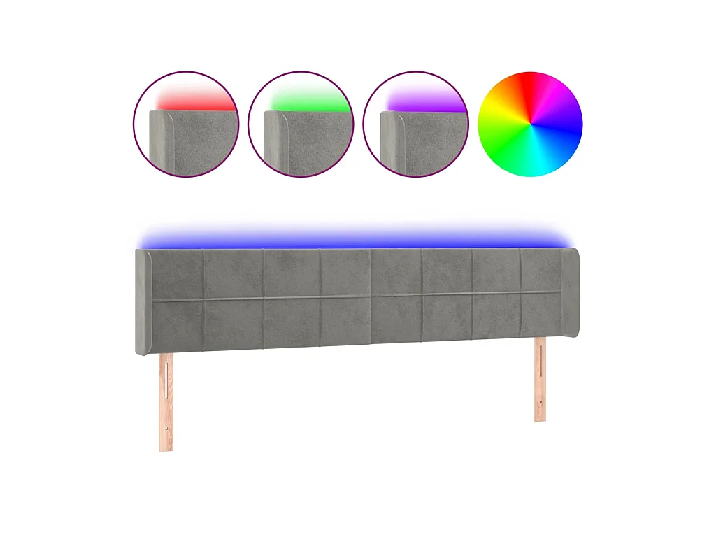Tête de lit à LED Gris clair 203x16x78/88 cm Velours POI11855 BonneVie Meuble