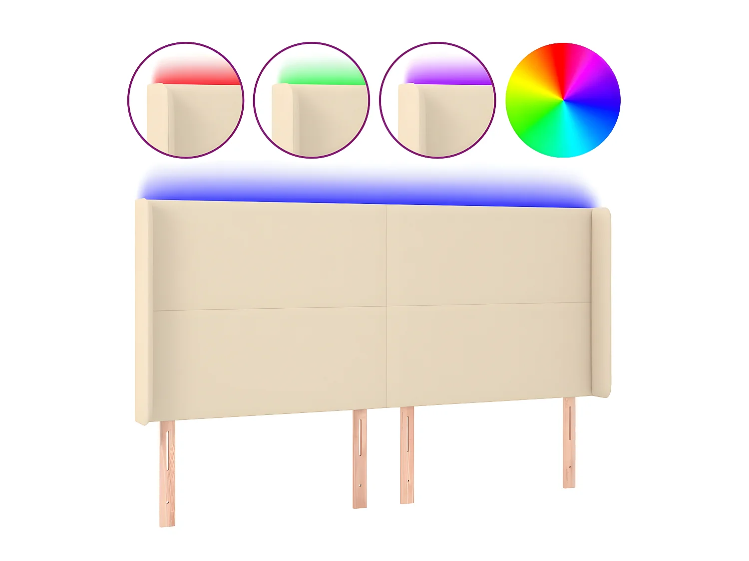 Testiera | Testata del letto a LED Crema 203x23x118/128 cm in Tessuto