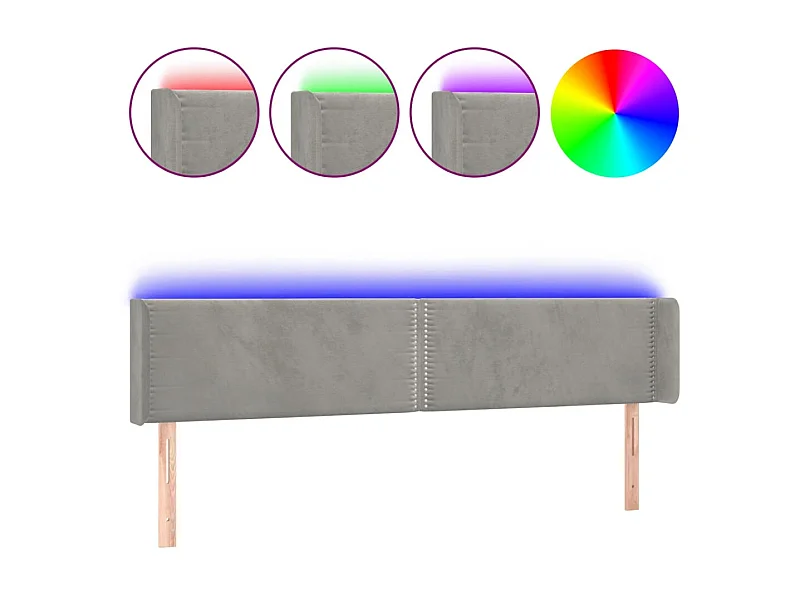 Tête de lit à LED Gris clair 203x16x78/88 cm Velours POI34175 BonneVie Meuble