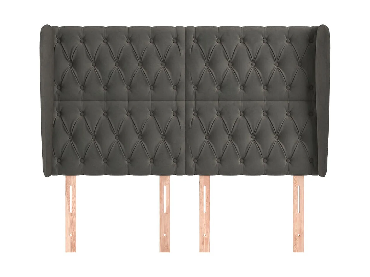 Cabecero con orejas de terciopelo gris oscuro 147x23x118/128 cm ES70628