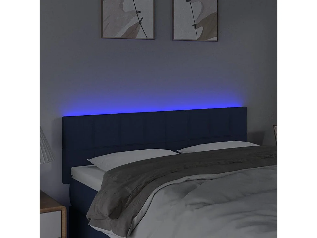 Tête de lit à LED Bleu 144x5x78/88 cm Tissu POI87971 BonneVie Meuble
