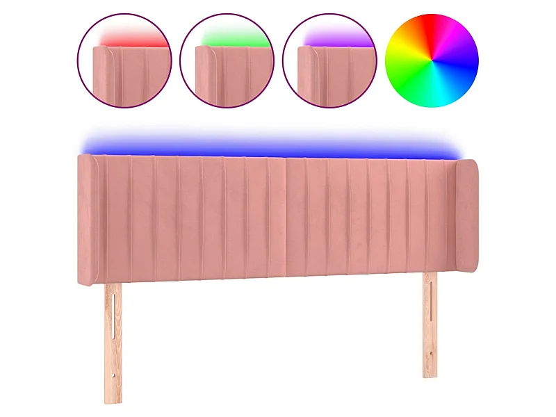 Cabeceira de cama c/ luzes LED veludo 147x16x78/88 cm rosa PT548469