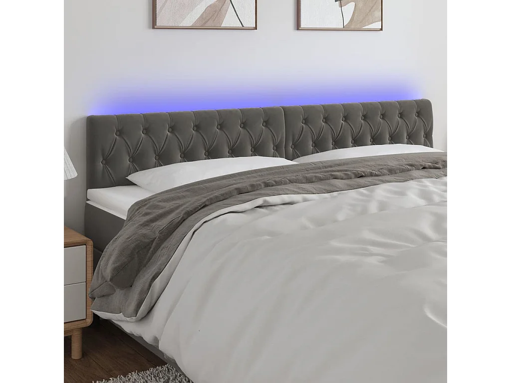 Tête de lit à LED Gris foncé 180x7x78/88 cm Velours POI95338 BonneVie Meuble