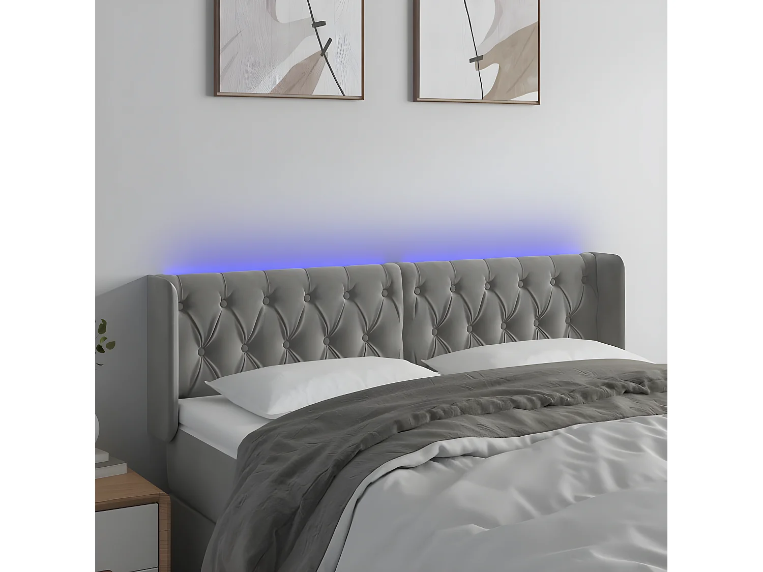Cabecero con LED de terciopelo gris claro 163x16x78/88 cm ES92614