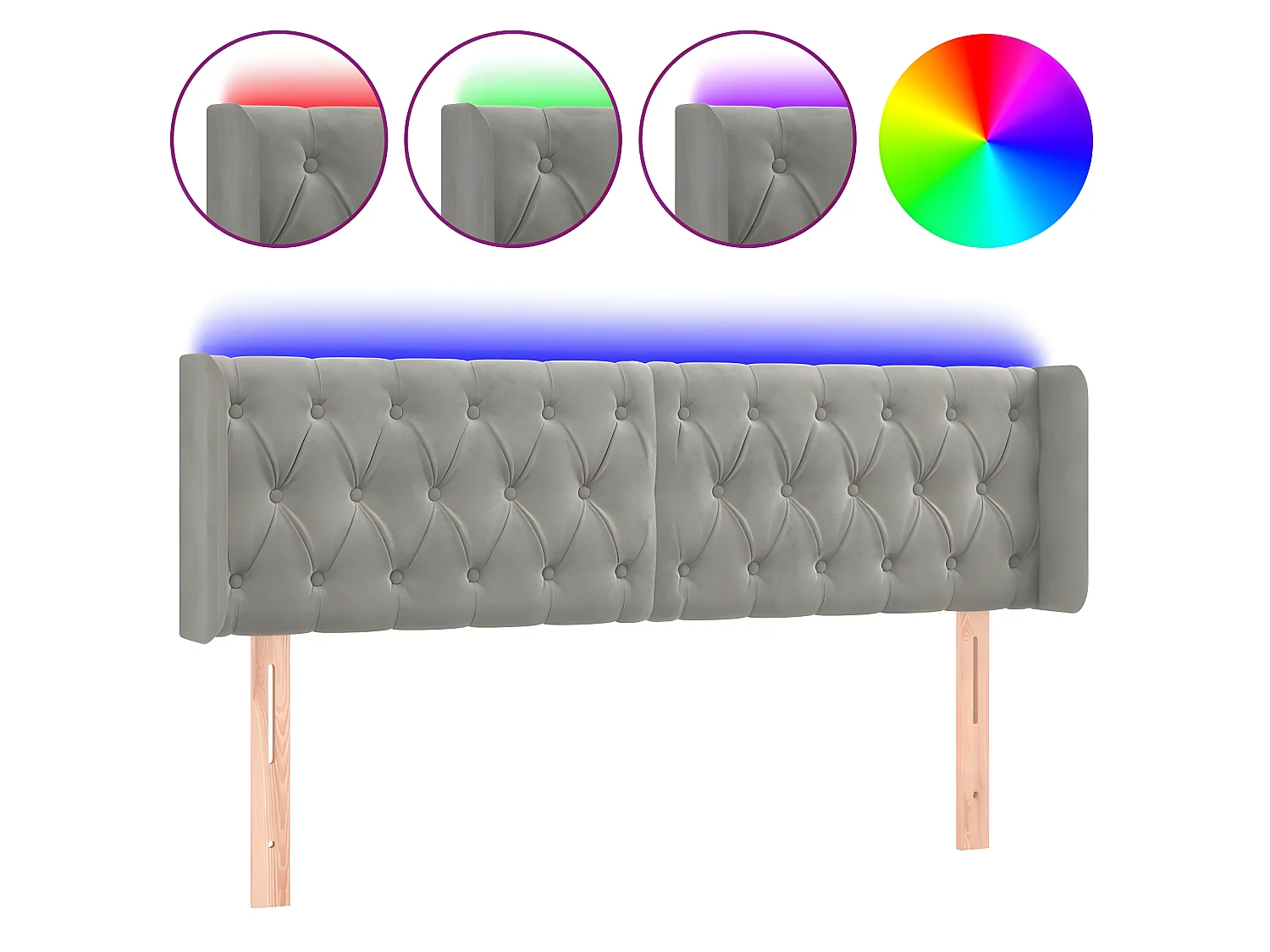Tête de lit à LED Gris clair 163x16x78/88 cm Velours POI83372 BonneVie Meuble