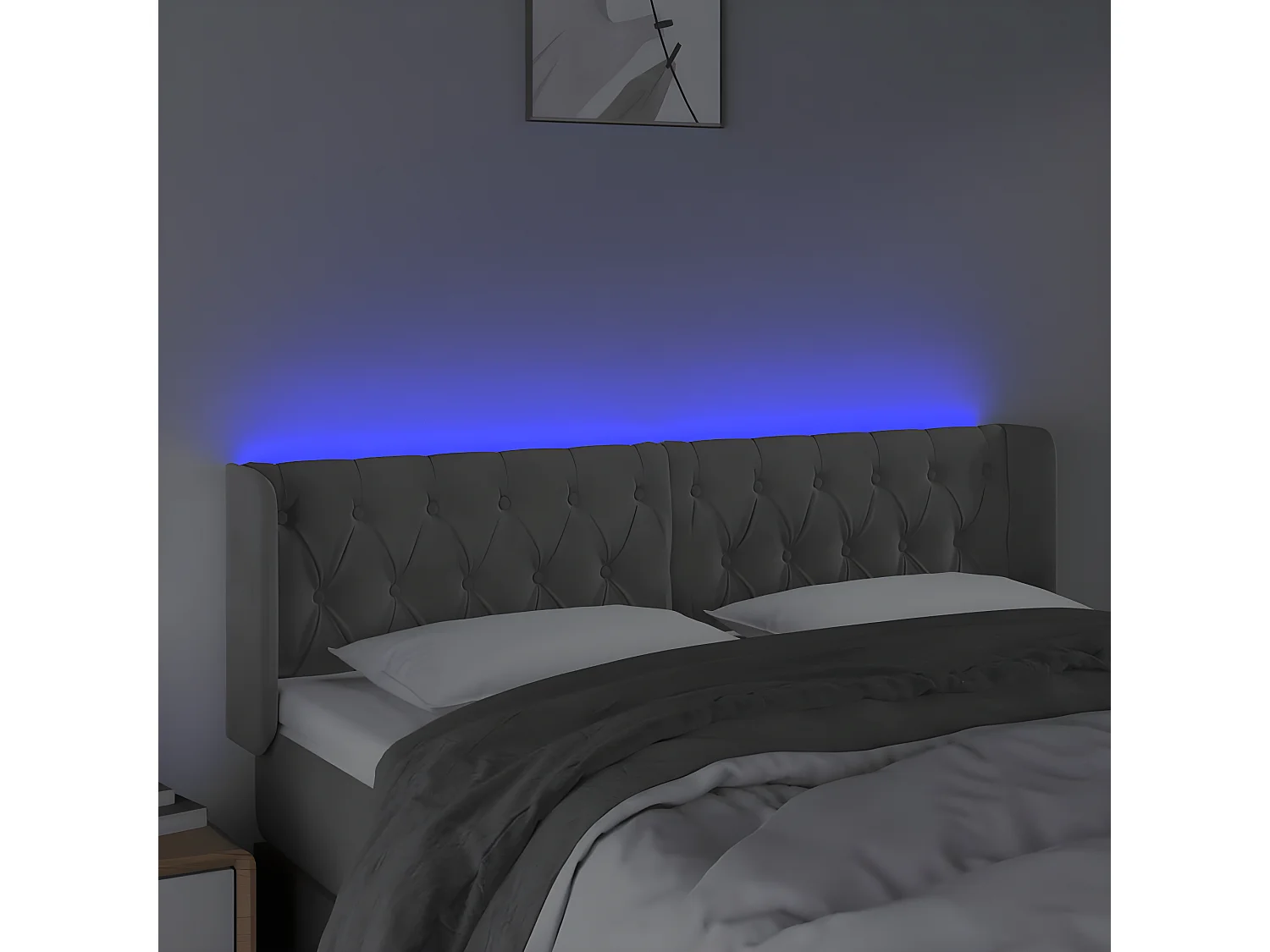 Tête de lit à LED Gris clair 163x16x78/88 cm Velours POI83372 BonneVie Meuble