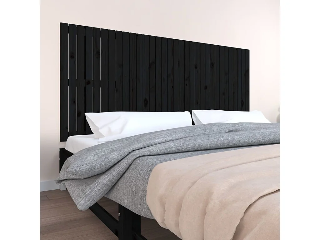 Tête de lit murale Noir 204x3x90 cm Bois massif de pin POI70986 BonneVie Meuble