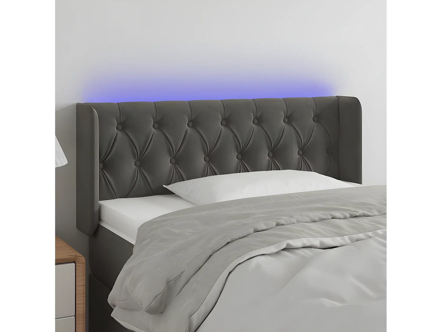 Tête de lit à LED Gris foncé 103x16x78,88 cm Velours LKC74275 BonneVie Meuble