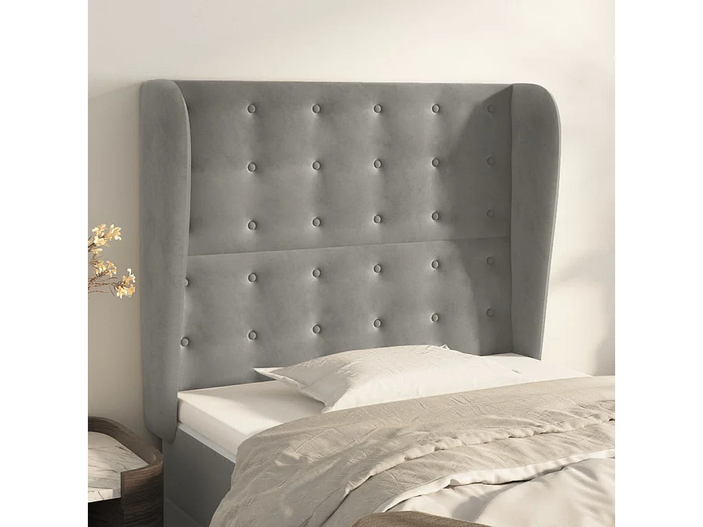 Testiera | Testata del letto ad Orecchio Grigio Chiaro 103x23x118/128 cm in Velluto