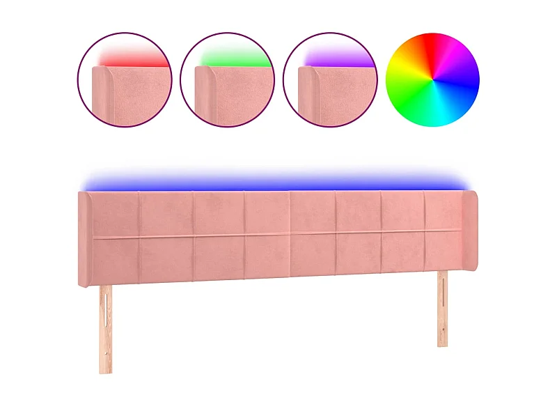 Cabeceira de cama c/ luzes LED veludo 203x16x78/88 cm rosa PT590923