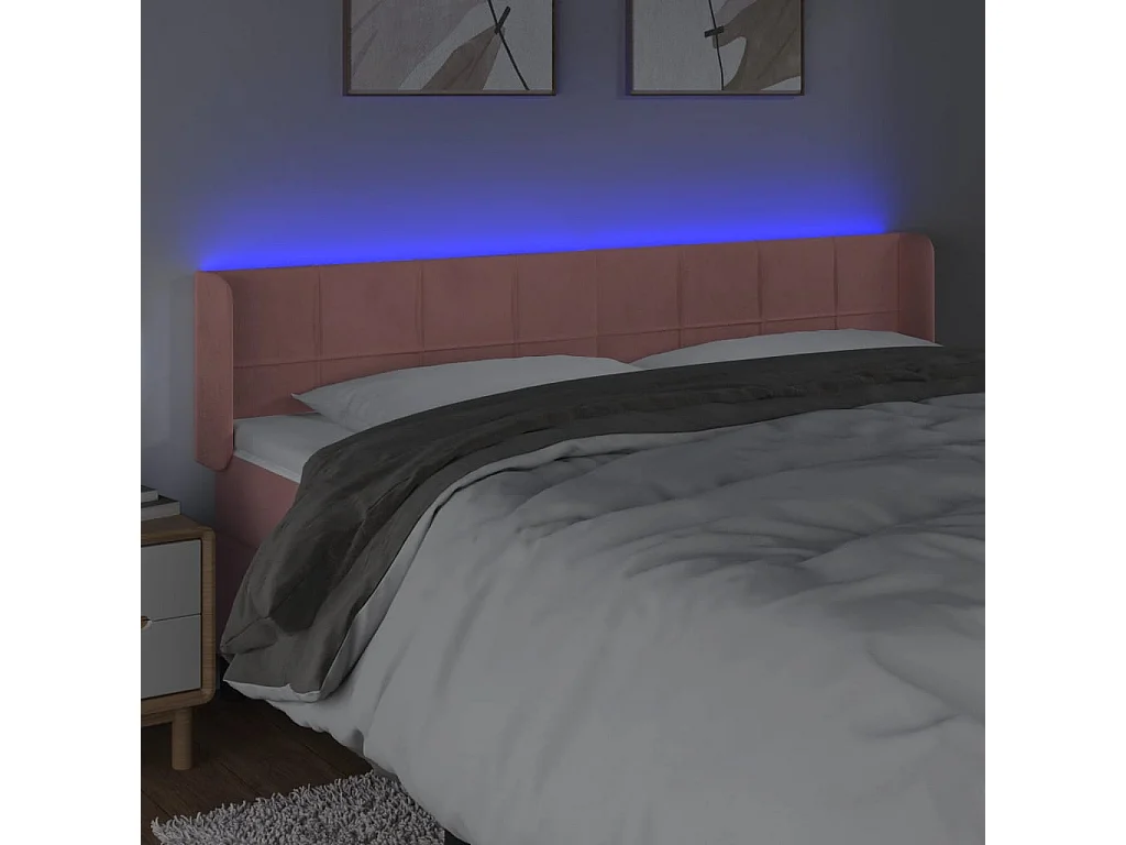 Tête de lit à LED Rose 203x16x78/88 cm Velours POI59030 BonneVie Meuble