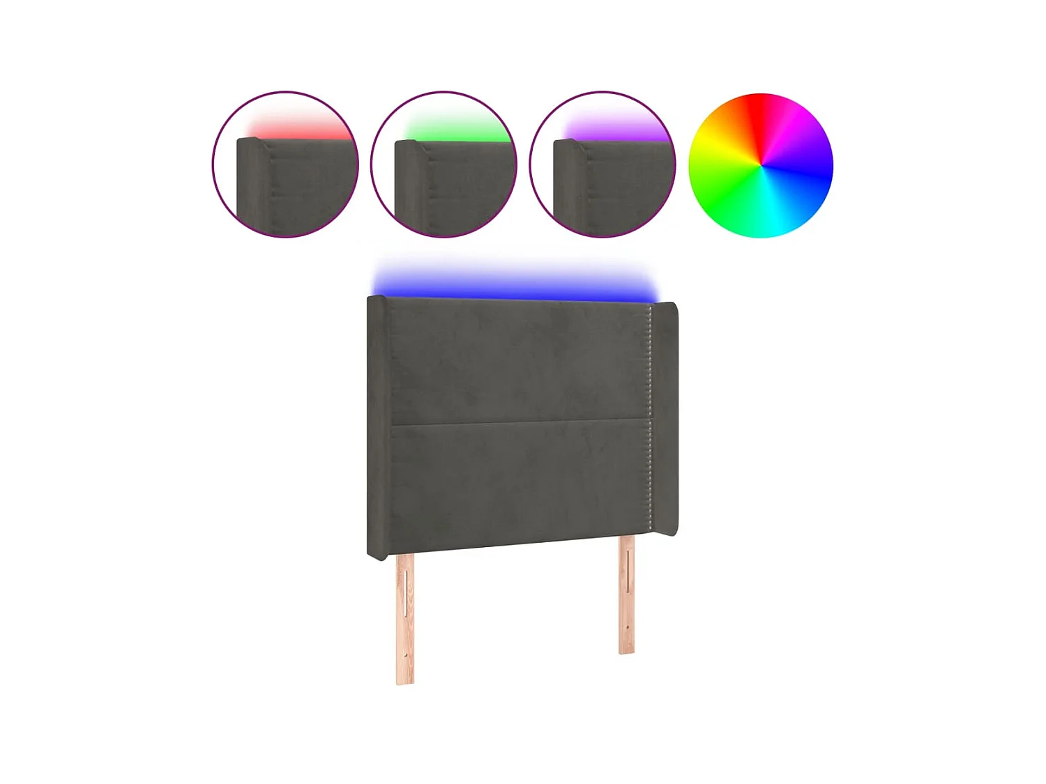 Tête de lit à LED Gris foncé 93x16x118/128 cm Velours POI41464 BonneVie Meuble