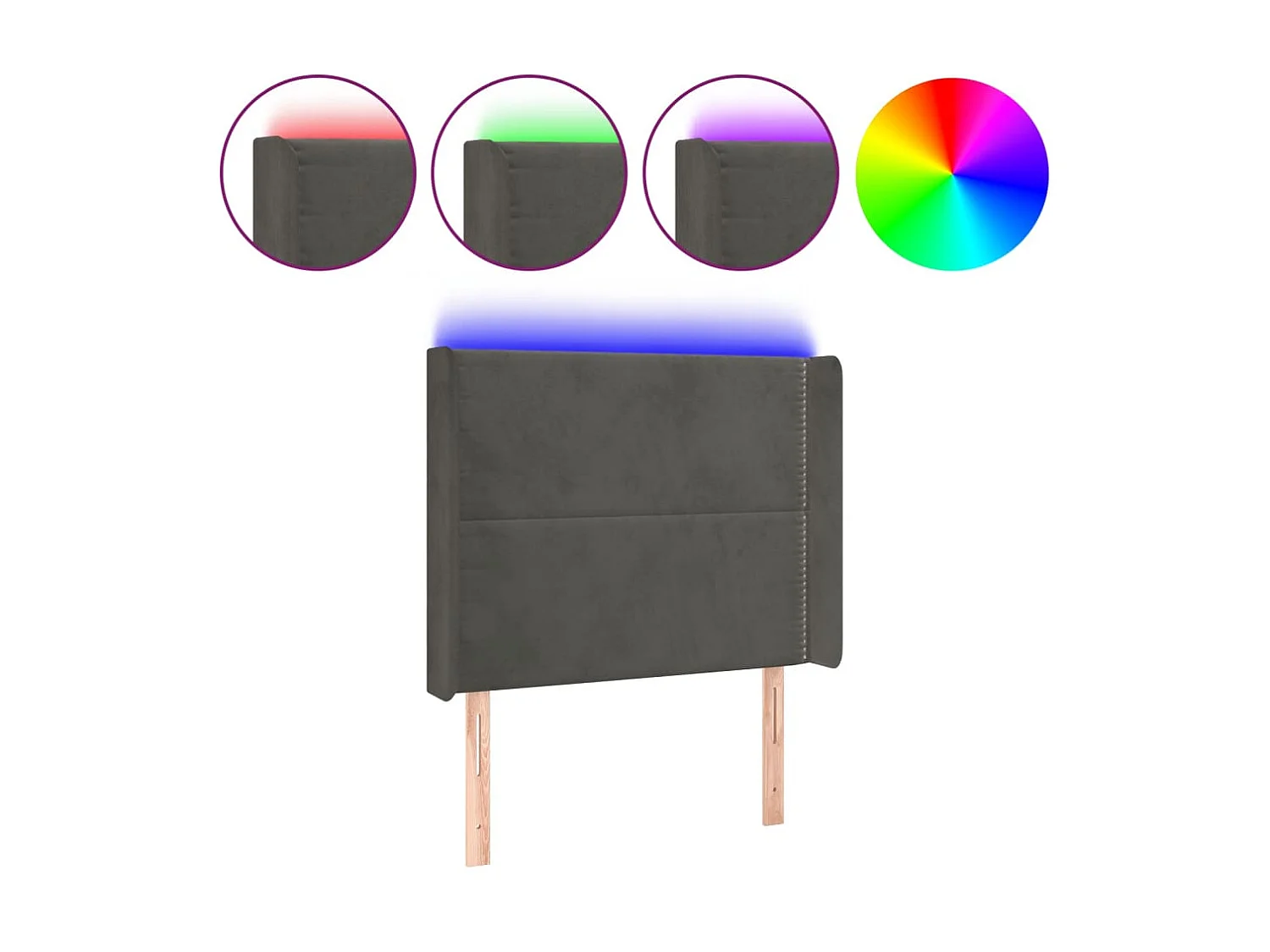 Tête de lit à LED Gris foncé 93x16x118/128 cm Velours POI41464 BonneVie Meuble