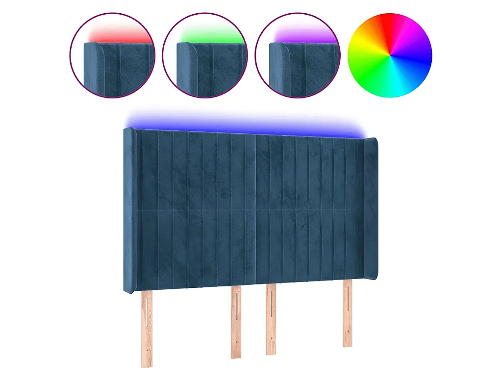 Tête de lit à LED Bleu foncé 147x16x118/128 cm Velours POI58683 BonneVie Meuble