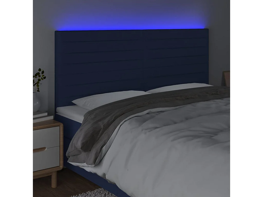Cabeceira de cama c/ luzes LED tecido 160x5x118/128 cm azul PT705345
