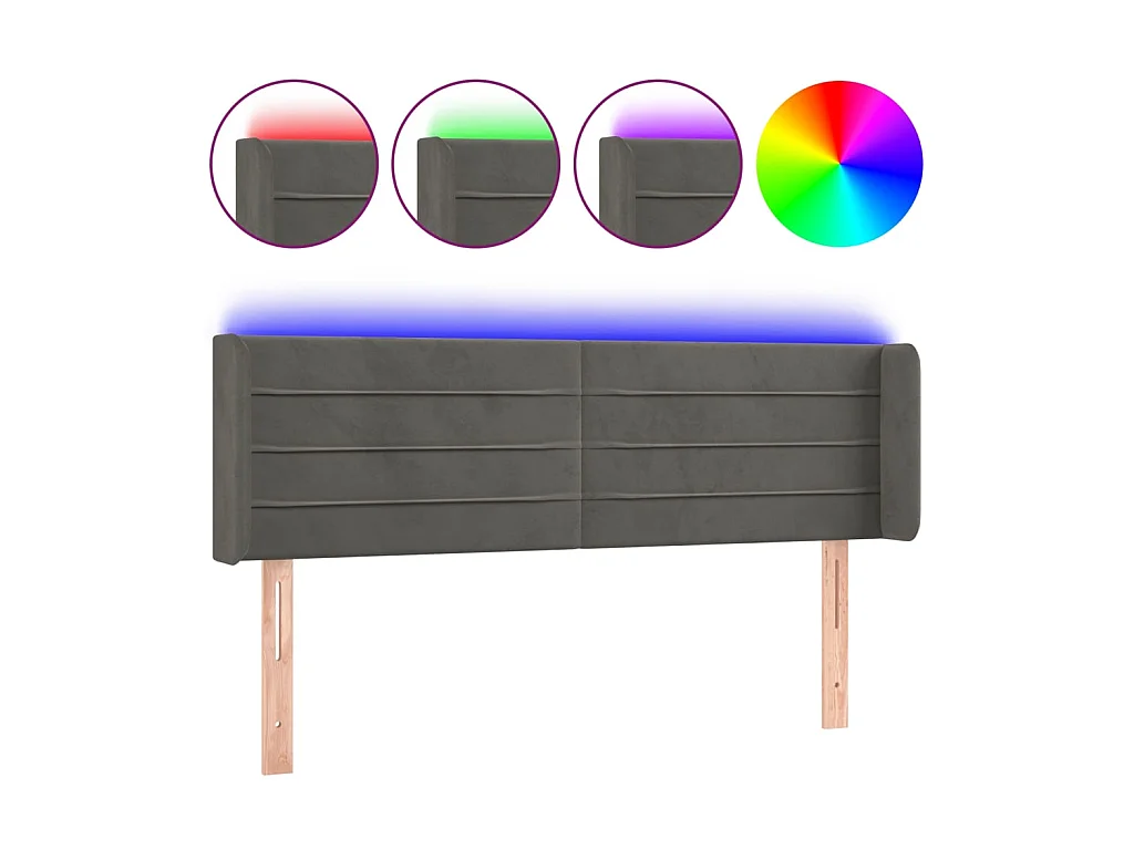 Tête de lit à LED Gris foncé 147x16x78/88 cm Velours POI48353 BonneVie Meuble