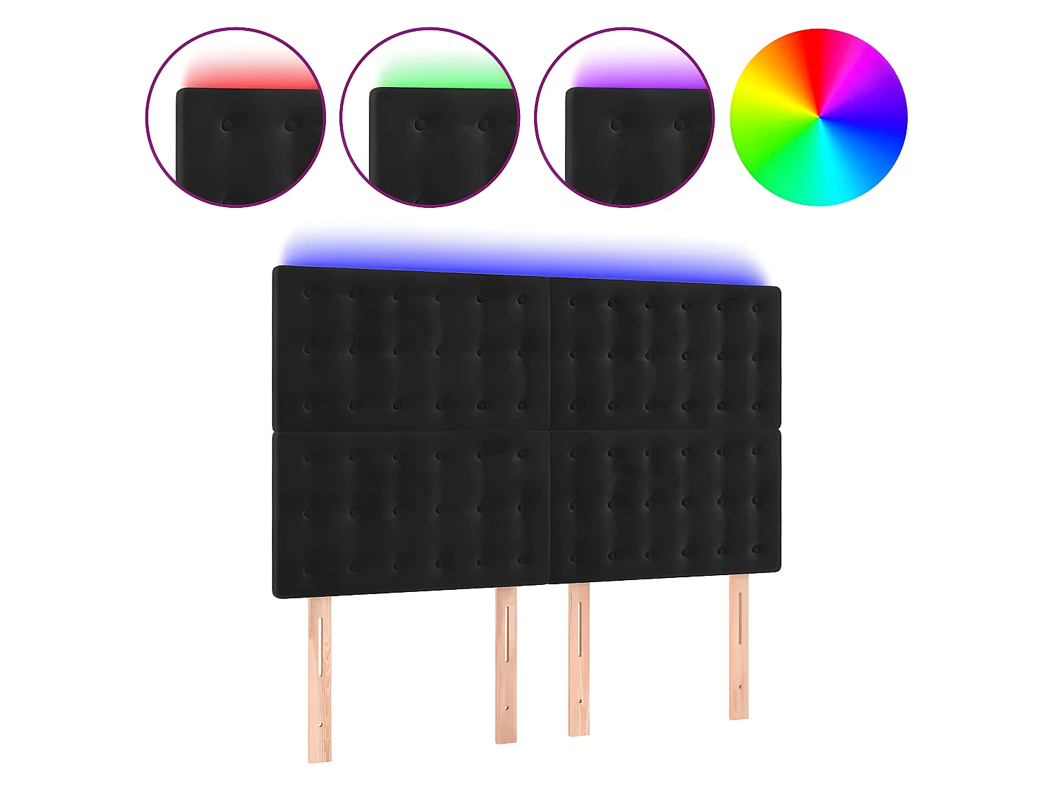 Tête de lit à LED Noir 144x5x118/128 cm Velours POI90129 BonneVie Meuble