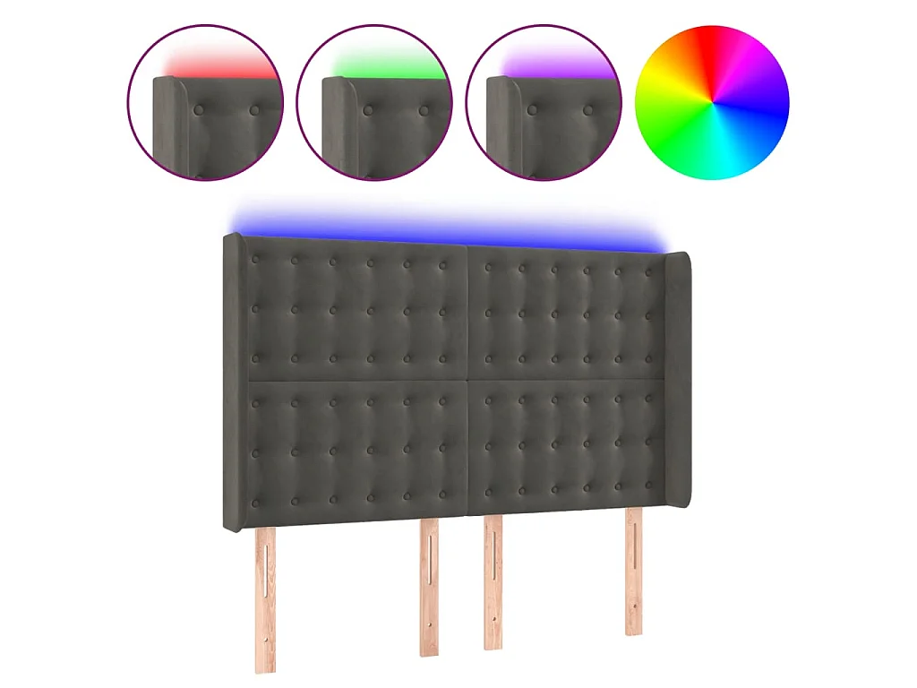 Tête de lit à LED Gris foncé 147x16x118,128 cm Velours LKC41707 BonneVie Meuble