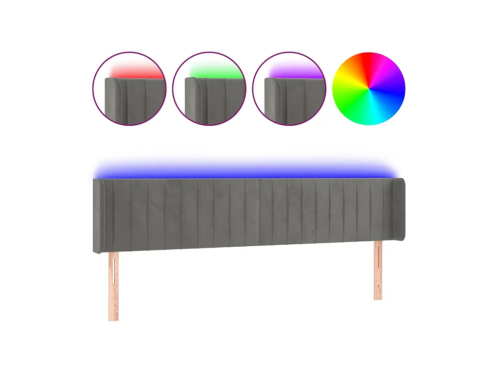 Tête de lit à LED Gris clair 203x16x78/88 cm Velours POI76905 BonneVie Meuble
