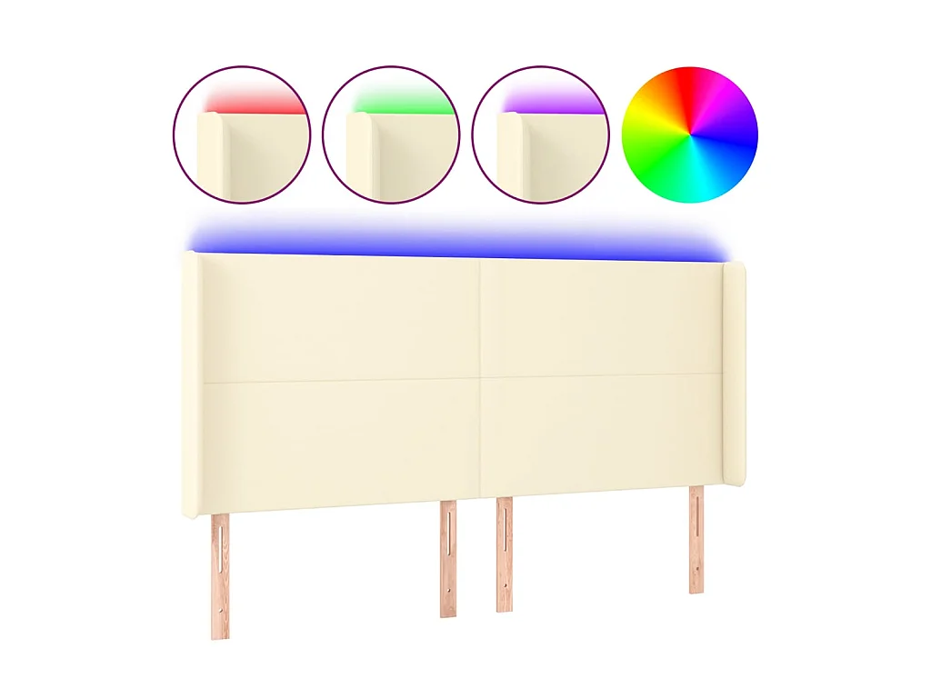 Testiera | Testata del letto a LED Crema 183x16x118/128 cm in Similpelle