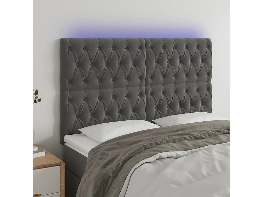 Tête de lit à LED Gris foncé 160x7x118/128 cm Velours POI94220 BonneVie Meuble
